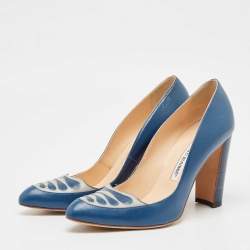Manolo Blahnik Blue/Grey Leather Pumps Size 39