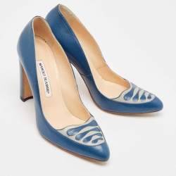 Manolo Blahnik Blue/Grey Leather Pumps Size 39