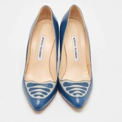 Manolo Blahnik Blue/Grey Leather Pumps Size 39