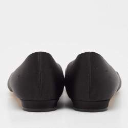 Pre Owned Manolo Blahnik Black Satin Hangisi Ballet Flats Size 37.5