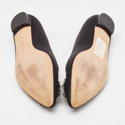 Pre Owned Manolo Blahnik Black Satin Hangisi Ballet Flats Size 37.5