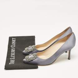 Manolo Blahnik Grey Satin Hangisi Pumps Size 37.5