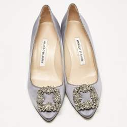 Manolo Blahnik Grey Satin Hangisi Pumps Size 37.5