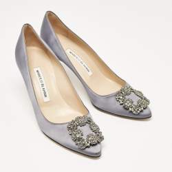 Manolo Blahnik Grey Satin Hangisi Pumps Size 37.5