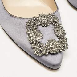 Manolo Blahnik Grey Satin Hangisi Pumps Size 37.5