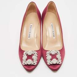 Pre Owned Manolo Blahnik Burgundy Satin Hangisi Pumps Size 39