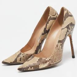 Manolo Blahnik Brown/Beige Python Leather BB Pointed Toe Pumps Size 38