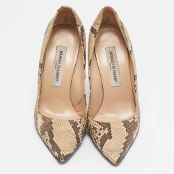 Manolo Blahnik Brown/Beige Python Leather BB Pointed Toe Pumps Size 38
