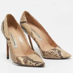 Manolo Blahnik Brown/Beige Python Leather BB Pointed Toe Pumps Size 38