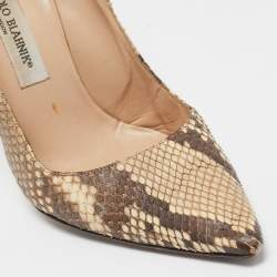 Manolo Blahnik Brown/Beige Python Leather BB Pointed Toe Pumps Size 38