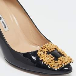 Pre Owned Manolo Blahnik Black Patent Leather Hangisi Pumps Size 37.5