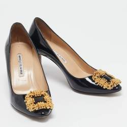 Pre Owned Manolo Blahnik Black Patent Leather Hangisi Pumps Size 37.5