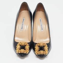 Pre Owned Manolo Blahnik Black Patent Leather Hangisi Pumps Size 37.5