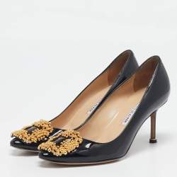 Pre Owned Manolo Blahnik Black Patent Leather Hangisi Pumps Size 37.5