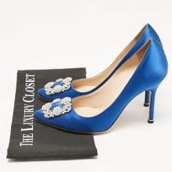 Pre Owned Manolo Blahnik Blue Satin Hangisi Pumps Size 38.5
