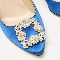 Pre Owned Manolo Blahnik Blue Satin Hangisi Pumps Size 38.5