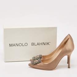 Manolo Blahnik Beige Satin Hangisi Pumps Size 37.5