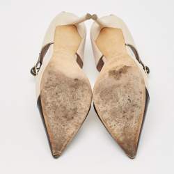 Pre Owned Manolo Blahnik Cream/Black Leather Assala 105 Pumps Size 38