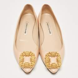 مملوكة مسبقًا Manolo Blahnik Beige Leather Hangisi Ballet Flats Size 38.5