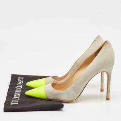 Manolo Blahnik Grey/Green  Suede BB Pointed Toe Pumps Size 38