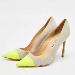 Manolo Blahnik Grey/Green  Suede BB Pointed Toe Pumps Size 38