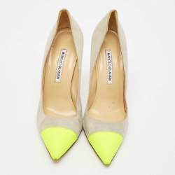 Manolo Blahnik Grey/Green  Suede BB Pointed Toe Pumps Size 38