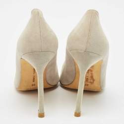 Manolo Blahnik Grey/Green  Suede BB Pointed Toe Pumps Size 38