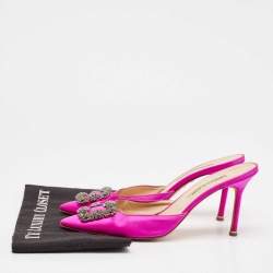 Pre Owned Manolo Blahnik Pink Satin Hangisi Mules Sandals Size 41.5