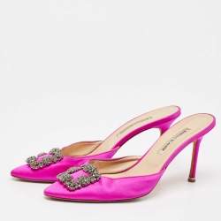 Pre Owned Manolo Blahnik Pink Satin Hangisi Mules Sandals Size 41.5