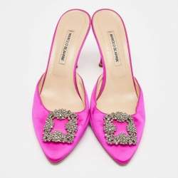 Pre Owned Manolo Blahnik Pink Satin Hangisi Mules Sandals Size 41.5