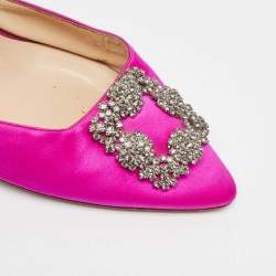 Pre Owned Manolo Blahnik Pink Satin Hangisi Mules Sandals Size 41.5