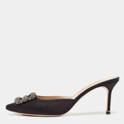 Manolo Blahnik Black Satin Hangisi Mules Size 42