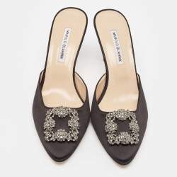 Manolo Blahnik Black Satin Hangisi Mules Size 42