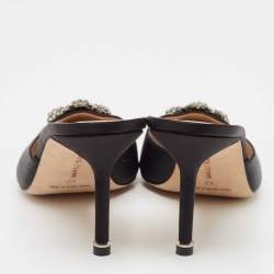 Manolo Blahnik Black Satin Hangisi Mules Size 42