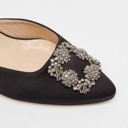 Manolo Blahnik Black Satin Hangisi Mules Size 42