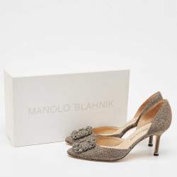 Pre Owned Manolo Blahnik Gold/Silver Lurex Fabric Hangisido Pumps Size 37