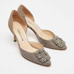 Pre Owned Manolo Blahnik Gold/Silver Lurex Fabric Hangisido Pumps Size 37