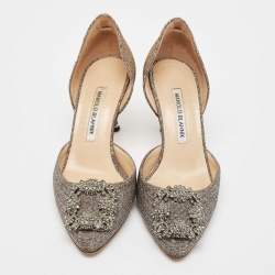 Pre Owned Manolo Blahnik Gold/Silver Lurex Fabric Hangisido Pumps Size 37