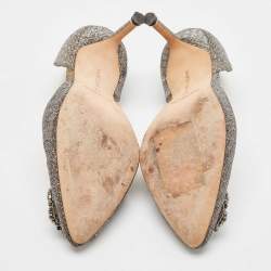 Pre Owned Manolo Blahnik Gold/Silver Lurex Fabric Hangisido Pumps Size 37