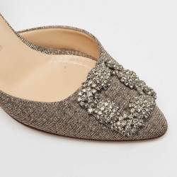 Pre Owned Manolo Blahnik Gold/Silver Lurex Fabric Hangisido Pumps Size 37