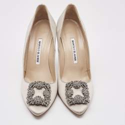 Pre Owned Manolo Blahnik Grey Satin Hangisi Pumps Size 38