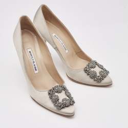 Pre Owned Manolo Blahnik Grey Satin Hangisi Pumps Size 38