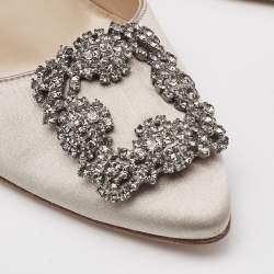 Pre Owned Manolo Blahnik Grey Satin Hangisi Pumps Size 38