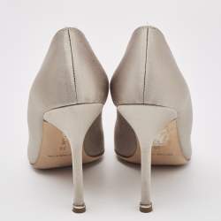 Pre Owned Manolo Blahnik Grey Satin Hangisi Pumps Size 38