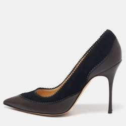 Manolo Blahnik Brown/Black Leather and Suede Pointed Toe Pumps Size 38.5