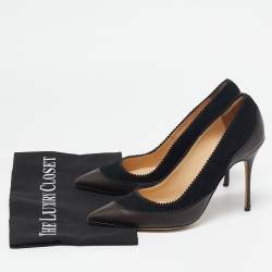 Manolo Blahnik Brown/Black Leather and Suede Pointed Toe Pumps Size 38.5