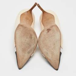 Manolo Blahnik Cream/Black Leather Pointed Toe Pumps Size 37