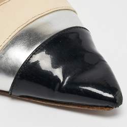 Manolo Blahnik Cream/Black Leather Pointed Toe Pumps Size 37
