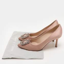 Pre Owned Manolo Blahnik Beige Satin Hangisi Pumps Size 37