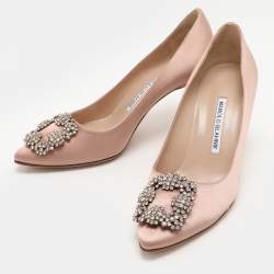 Pre Owned Manolo Blahnik Beige Satin Hangisi Pumps Size 37
